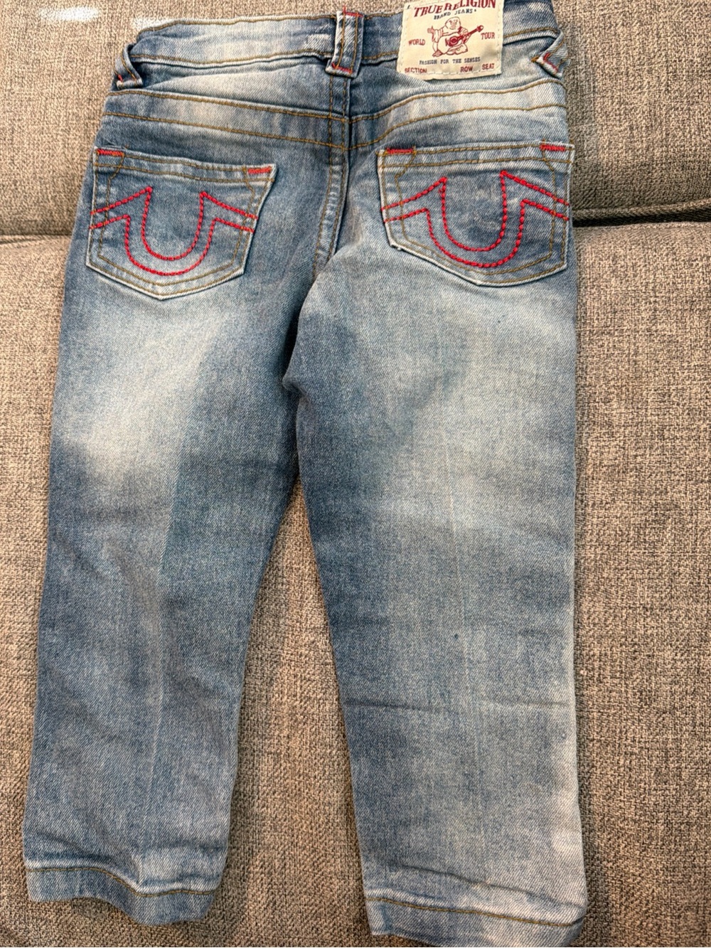 True Religion Light Blue Denim Jeans with Red Pocket Stitch Size 24m Like New